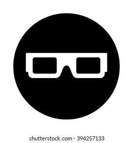 3d glasses icon. Black round icon isolated on white background. 3d glasses silhouette. Simple circle icon. Web site page and mobile app design element.