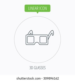 3D glasses icon. Cinema technology sign. Vision effect symbol. Linear outline circle button. Vector