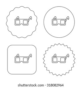 3D glasses icon. Cinema technology sign. Vision effect symbol. Flat circle, star and emblem buttons. Labels design. Vector