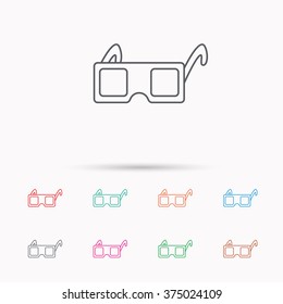 3D glasses icon. Cinema technology sign. Vision effect symbol. Linear icons on white background.