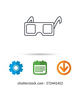 3D glasses icon. Cinema technology sign. Vision effect symbol. Calendar, cogwheel and download arrow signs. Colored flat web icons. Vector