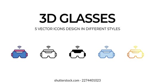 3d glasses Icon Design in Five style with Editable Stroke. Line, Solid, Flat Line, Duo Tone Color, and Color Gradient Line. Suitable for Web Page, Mobile App, UI, UX and GUI design.