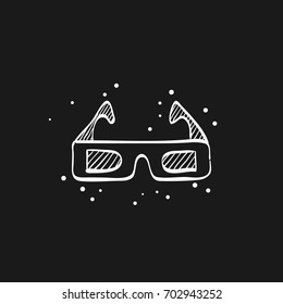 3D glasses icon in doodle sketch lines. Object entertainment three dimensional vision watching movie film
