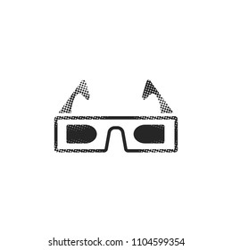 3D glasses icon in halftone style. Black and white monochrome vector illustration.