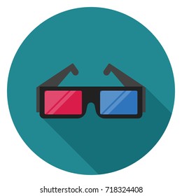 3d glasses icon. Illustration in flat style. Round icon with long shadow.