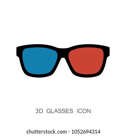 3D Glasses Icon isolated on White. Vector Illustration. Flat Simple Icon. Cinema Movie Film Watching Design Element.