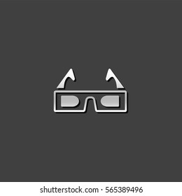 3D glasses icon in metallic grey color style. Object entertainment three dimensional
