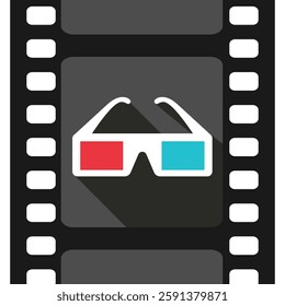 3d glasses icon in movie filmstrip. Cinema movie icon symbol. Vector illustration