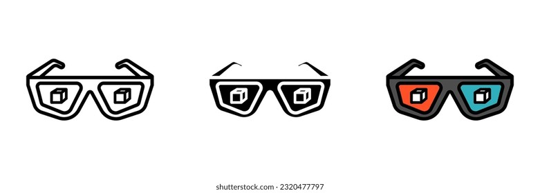 3D Glasses Icon, an icon representing 3D glasses, symbolizing immersive visual experiences, movies, virtual reality, gaming, and depth perception.