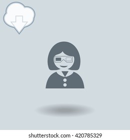 3d glasses icon with shadow. Cloud of download with arrow.