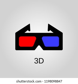 3d glasses icon. 3d glasses symbol. Flat design. Stock - Vector illustration.