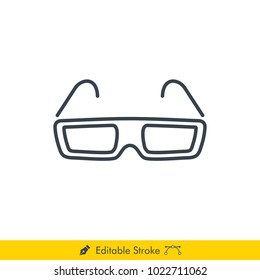 3D Glasses Icon / Vector - In Line / Stroke Design