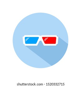 3d glasses icon vector for watching movie and film, isolated on blue circle