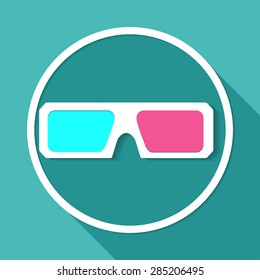 3d glasses icons on white circle with a long shadow