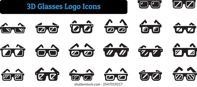 3D Glasses Icons, SIlhouette Vector Art Design