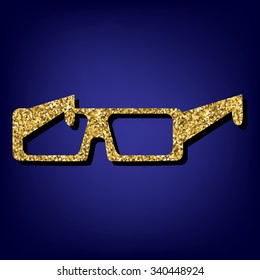 3d glasses  illustration. Golden icon