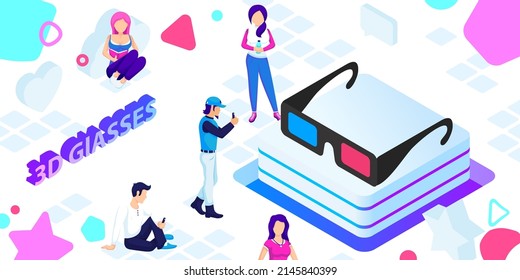 Icono de diseño isométrico de gafas 3d. Ilustración web de vectores. 3.ª colorida concepción