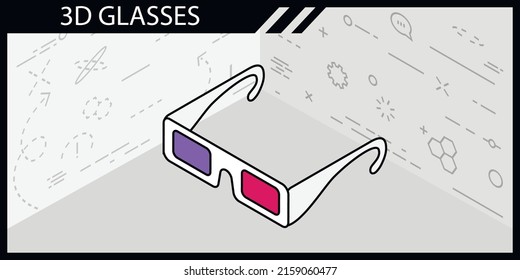 3d glasses isometric design icon. Vector web illustration. 3d colorful concept