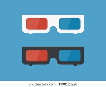 3d glasses for movie in cinema in black and white color. Isolated on blue background trendy flat style. EPS 10