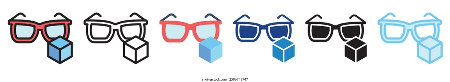 3d Glasses multi style, mini illustration icon set. outline, flat, glyph, line color, UI, UX, app and web, digital or print. related to movie, cinema, entertainment.