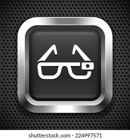 3D Glasses on Black Square Button