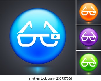 3D Glasses on Blue Round Button