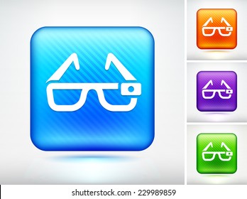 3D Glasses on Blue Square Button