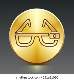 3D Glasses on Gold Round Buttons