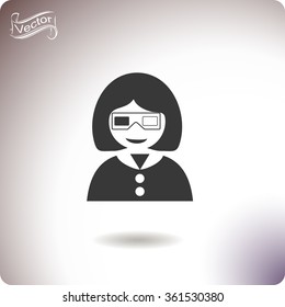 3d glasses on man vector icon. Watching movie.