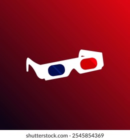 3D glasses on red background. Cinema concept. Used for any platform or purpose. Action promotion and advertising. Isolated symbol sign for: mobile, app, design, web, dev, ui, ux, gui. Vector EPS 10