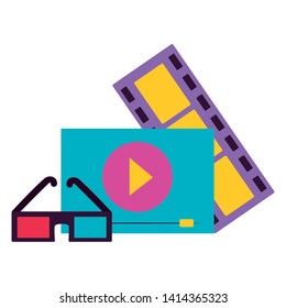 3d glasses screen strip film cinema design vector illustration