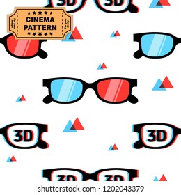 3d glasses seamless vector pattern, print for graphic design, fabric, fashion. Vector on white background with red and blue triangles