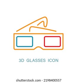 Icono de línea plana simple 3D Glasses. Cine, concepto de entretenimiento. Ilustración vectorial, aislada en fondo blanco.