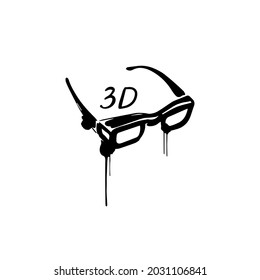 3d glasses sketch on a white isolated background. Vector hand-drawn illustration.