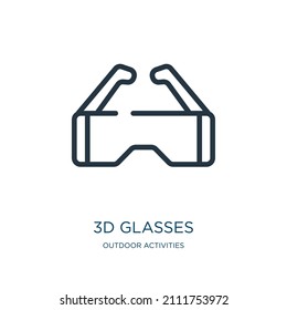 3d glasses thin line icon. entertainment, cinema linear icons from outdoor activities concept isolated outline sign. Vector illustration symbol element for web design and apps.