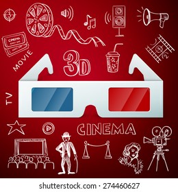 3D Glasses - Three dimensional movies. Cinema icon hand draw. excellent vector illustration, EPS 10