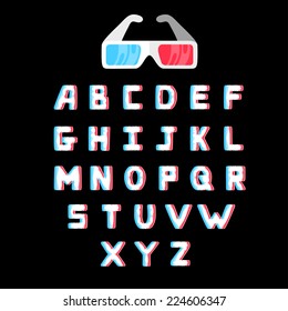 3D Glasses Vector AlphaBet Vector Full Set