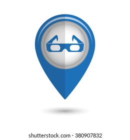 3d glasses - vector icon;  blue map pointer