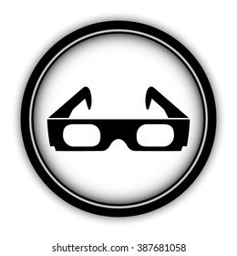 3d glasses - vector icon; round  button with shadow