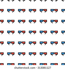 3D glasses vector icon seamless pattern, tiling ornament on white.