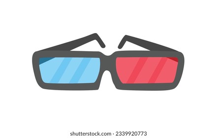 Ilustración vectorial de lentes 3D. Gafas de cine, anteojos de cine, arte de video. Concepto de cine. Ilustración vectorial plana en estilo de dibujos animados aislados en fondo blanco. 