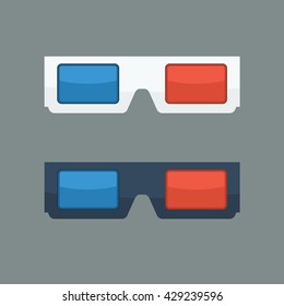 3D glasses vector illustration with flat color style. Black and white 3D glasses for movies. 3D glasses icon concept.