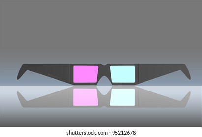 3D glasses, vector illustration, free copy space