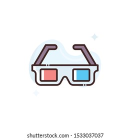 3D Glasses vector illustration. Outline filled advertising and media icons.