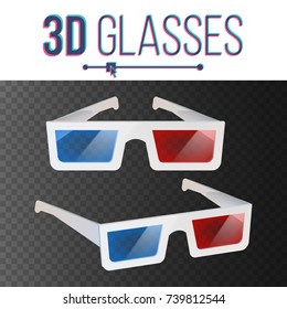 3d Glasses Vector. Red, Blue Stereoscopic. Paper Cinema 3d Object  Glasses. Isolated On Transparent Background Illustration