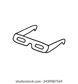 3D glasses for watching stereoscopic movies. Cinema. Doodle. Vector illustration. Hand drawn. Outline.