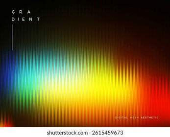 3d glassmorphism glass with iridescent colors on the black. Abstract gradient background. Corrugated trendy texture. Vector illustration.