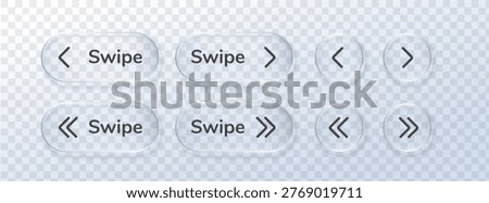 3D glassmorphism icon for swipe up arrow button. A sleek UI element for interface navigation, featuring glossy texture, blur, and subtle light effects on a minimal background. Perfect for modern apps