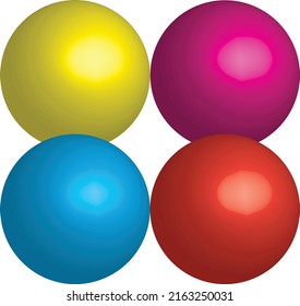 3d glassy four color balls yellow, pink, blue, orange. illustration files on white background