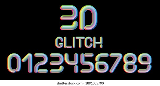 3d Glitch effect font. Numbers from 0 to 9. Trending 2021 typerface design. For music events, banner, flyer, cover design.